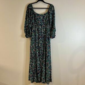 Lost + Wander Floral Puff Sleeve Long Midi Dress Fall Autumn size Small